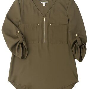 Roll Tab Sleeve Top Olive Green by Mileage Size 2X - A224